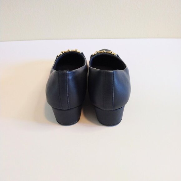 Easy Spirit Navy Blue Leather Guliana Wedge Heels Size 8 - Picture 3 of 5